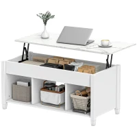 HOMCOM Lift Top Coffee Table, Modern Center Table with Storage Shelves and Hidden Compartment for Living Room, 41" L, White(m-3)