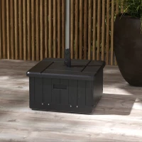 Outsunny 3-in-1 Outdoor Umbrella Base with Wheels and Handles, End Table, Flower Box Planter with Hole, 175 lbs. Capacity, Black(m-2)