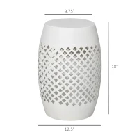 Outsunny 12" Steel Outdoor Side Table, Round Hollow Drum Patio End Table, Accent Table for Indoor and Outdoorr, White(m-3)
