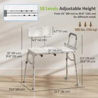 HOMCOM Tub Transfer Bench with Arm and Back, Shower Chair with Slip-Resistant Feet, for Elderly and Disabled, White(m-3)