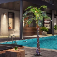 Outsunny 5' Artificial Light Up Palm Tree Lighted Tropical Fake Tree with Remote 200 Lights 3 Coconuts for Outdoor Indoor Green(m-2)