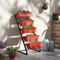 Outsunny 5-Tier Vertical Raised Garden Planter with 5 Container Boxes, Outdoor Plant Stand for Vegetable Flowers, Red(m-8)