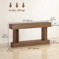HOMCOM 63 Inch Long Console Table, Vintage Narrow Entryway Table with Storage Shelf for Living Room and Hallway, Dark Brown(m-3)