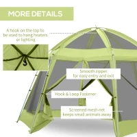 Outsunny Large Screen Tent, Hang Hook for Lantern at Night, 6-8 Person Tent Screen House, 2 Doors for Multiple-Person Entry, Breathable Outdoor Net Canopy Tent, Dome, 16' x 16', Green(m-6)