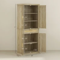 HOMCOM 72" Tall Kitchen Cabinet, Kitchen Pantry Cabinet with Rattan Doors, Drawer, 5-Tier Shelf and Adjustable Shelves, Oak(m-3)