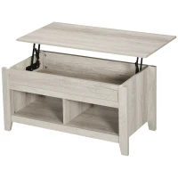 HOMCOM Lift Top Coffee Table with Hidden Storage Compartment and Open Shelves, Lift Tabletop Pop-Up Center Table for Living Room, Oak Effect(m-11)