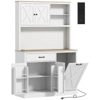 HOMCOM 69" Pantry Cabinet with Charging Station, Kitchen Cabinet with Microwave Stand, Tilt-Out Trash Can Cabinet, White(m-12)