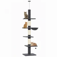 PawHut Floor-to-Ceiling Cat Tree 88.6"-100.4" Adjustable, 5-Level Cat Tower with Hammock, 3 Sisal Scratching Posts, Toy Ball(m-13)
