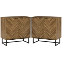 HOMCOM Kitchen Storage Cabinet Buffet Cabinet Sideboard with Chevron Double Doors Adjustable Shelf Set of 2 Walnut(m-11)