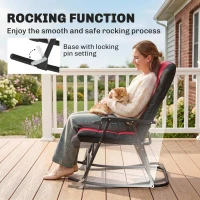 Outsunny 3pc Patio Foldable Rocking Chair Set, Outdoor Rocking Chairs and Table Bistro Set w/ Padded Seat, Headrest, Backrest for park, backyard, garden, Red(m-5)