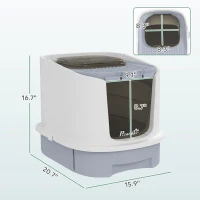 PawHut Covered Cat Litter Box with Lid, Drawer, Scoop, Top Entry, Deodorizing Bags, Odor Control, Easy to Clean, Gray(m-3)