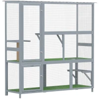 PawHut Catio Outdoor Cat Enclosure, 77" H Wooden Cat House with Weatherproof Roof, Platforms and Scratching Post(m-11)