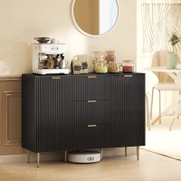 HOMCOM Modern Kitchen Storage Cabinet, Sideboard Buffet Cabinet w/ 3 Drawers and Adjustable Shelves for Kitchen Hallway, Black(m-11)