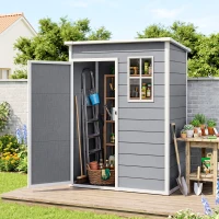 Outsunny 5 x 3FT Garden Shed with Floor, Outdoor Storage Shed with Lockable Door, Window and Vent for Backyard, Patio, Grey(m-1)