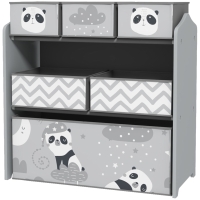 Qaba Toy Storage Organizer with 6 Storage Bins and 3-Tier Bookshelf, Toy Storage Shelf for Bedroom, Animal Design, Gray