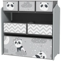 Qaba Toy Storage Organizer with 6 Storage Bins and 3-Tier Bookshelf, Toy Storage Shelf for Bedroom, Animal Design, Gray(m-1)