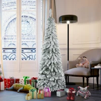 HOMCOM 6' Artificial Slim Flocked Christmas Trees, with Snow Frosted Branches, Downswept Shape, Steel Base(m-1)
