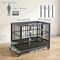 PawHut 36" Heavy Duty Steel Dog Crate Kennel Pet Cage with Wheels for Convenient Access Anti-Pinching Floor, Grey(m-3)