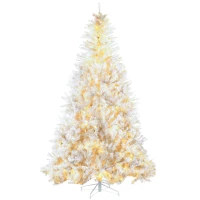 HOMCOM 7.5' Prelit Artificial White Christmas Trees Home Decor, with Warm White LED Lights, Auto Open, Steel Base(m-1)