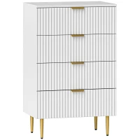 HOMCOM Modern Chest of Drawers 4 Drawer Dresser for Bedroom with Gold Legs and Handles, White(m-9)