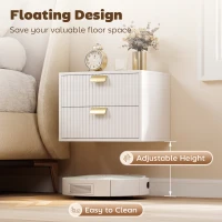 HOMCOM Modern Floating Nightstands Set of 2, Wall Mounted Bedside Tables with 2 Wave Drawers White(m-4)