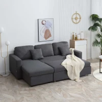 HOMCOM Sectional Sofa Bed, L-Shaped Loveseat Reversible Sleeper Sofa with Pull Out Couch Bed, Storage Chaise, Cushions, Linen Feel Fabric Futon Sofa Bed for Living Room, Dark Gray 89.75"(m-2)