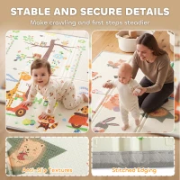 Qaba Foldable & Reversible Baby Play Mat, 79" x 71"Thick Play Mat for Floor, Waterproof Non-Slip, Giraffe & Woodland Animals(m-7)