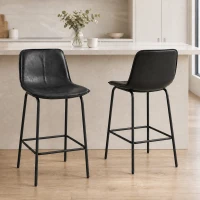 HOMCOM Bar Stools Set of 2, Upholstered Counter Height Bar Chairs, Kitchen Stools with Steel Legs(m-1)