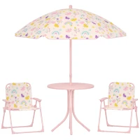 Qaba Kids Picnic Table and Chair Set, Outdoor Activity Table with Foldable Chairs, Removable Umbrella for Backyard, Pink(m-11)