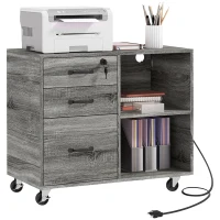 HOMCOM Mobile Printer Stand with Charging Station USB Ports Locking Filing Cabinet for A4 Letter Size Grey(m-9)