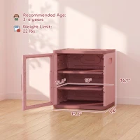 Qaba Toy Storage Organizer, 3 Tier Adjustable Toy Storage Cabinet Dustproof HDPE Plastic, Transparent Door, Pink(m-3)
