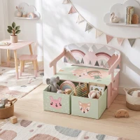 Qaba Kids Toy Box Chest, 3-in-1 Convertible Storage Chest with 2 Non-Woven Drawers for Bedroom, Kids Room for Ages 3-6, Pink(m-8)