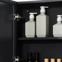 kleankin Wall-Mounted Medicine Cabinet, Bathroom Mirror Cabinet with Double Doors and Storage Shelves, Black(m-8)