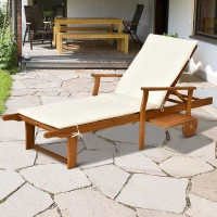 Outsunny Reclining Relaxing Chaise Lounge Chair with 4-Level Adjustable Backrest & Convenient Pull-Out Side Tray(m-2)