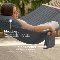 Outsunny Outdoor Hammock Padded Camping Hammock with Pillow & Spreader Bars 200 x 140 cm Grey(m-7)