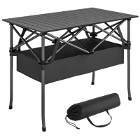Outsunny 3ft Folding Camping Table, Picnic Table with Mesh Storage Net, Carrying Bag and Metal Frame, Black(m-9)