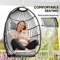 Outsunny Hanging Egg Chair Without Stand, Foldable Basket Swing Chair with Head Pillow, Soft Cushion and Cup Holder, Dark Grey(m-6)