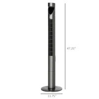 HOMCOM 46 Inch Tower Fan for Bedroom Cooling, 70°Oscillating Fan with 3 Speeds, 12H Timer, and Remote Control, Standing Floor Fan for Home Office, Grey(m-3)