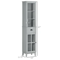 kleankin Slim Bathroom Storage Cabinet Door & Shelves Linen Tower, Gray(m-3)