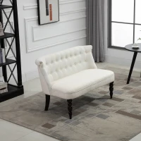 HOMCOM Upholstered Armless Fabric Loveseat with Button Tufted Design for Living Room with Wood Legs, Cream White(m-2)