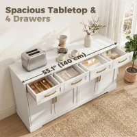 HOMCOM Sideboard Buffet Cabinet, 55" Modern Farmhouse Kitchen Storage Cabinet with 4 Drawers, 4 Doors and 2 Adjustable Shelves(m-5)