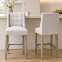 HOMCOM Modern Counter Bar Stools Tufted Upholstered Counter Chairs Set of 2 for Kitchen, Beige(m-1)