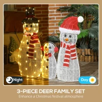 Outsunny 3-Piece Light Up Christmas Snowman Family Set of 3 Lighted Snowman Christmas Decoration for Indoor Outdoor White(m-4)