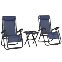 Outsunny Zero Gravity Chair Set of 2 Patio Chair with Side Table Cupholders and Pillows for Pool, Backyard, Lawn, Blue(m-2)