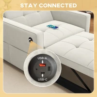HOMCOM Convertible Chair Bed, Pull Out Sleeper Chair with USB, Adjustable Backrest, Small Velvet Futon Sofa Bed, Cream White(m-6)