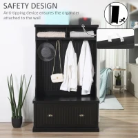 HOMCOM Entryway Bench with Coat Rack, 4 Double Hooks and 2 Compartments, Hall Tree with Bench and Shoe Storage for Hallway, Living Room, Black(m-7)