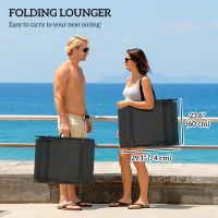 Outsunny Outdoor Lounge Chair Set of 2, Folding Chaise Lounge Tanning Chair with Cushion, Side Pocket, Black/Grey(m-6)