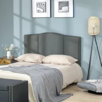 HOMCOM Upholstered Nailhead Trim Headboard, Home Bedroom Decoration for Full and Queen-Sized Beds, Grey(m-10)