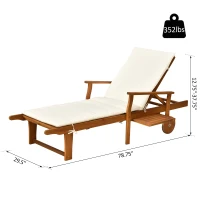 Outsunny Reclining Relaxing Chaise Lounge Chair with 4-Level Adjustable Backrest & Convenient Pull-Out Side Tray(m-3)