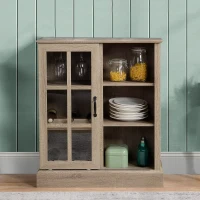 HOMCOM Wine Bar Cabinet, with 6-Bottle Wine Rack and Stemware Racks, Buffet Cabinet with Sliding Glass Door for Kitchen, Brown(m-10)